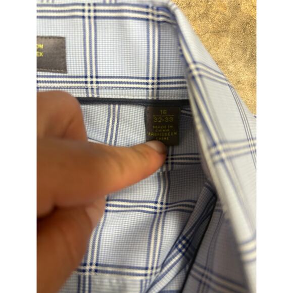 Calibrate Men’s Blue Plaid Dress Shirt – Trim Fit / Non-Iron Stretch - Picture 13 of 16